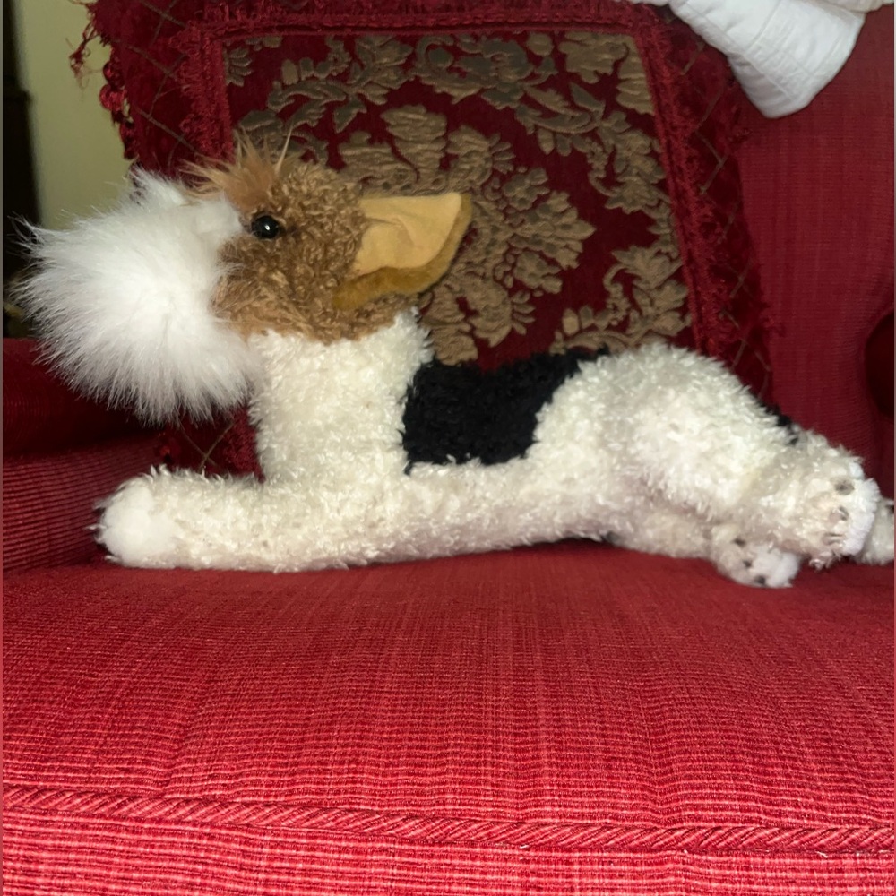 Realistic Wire Fox Terrier Laying Down Stuffed Dog Plush Black Brown White